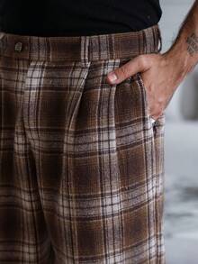 HUEFORM Men's Old Money Relaxed Fit Straight  Cotton Casual Plaid Brown & 's Pants Commuting And Dating Occasions For Men For Boy Wintet - Brown - View 6