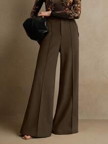 Anewsta Elegant High-Waisted Flared Double-Button Suit Pants, Chic Urban Style, New Year's - Coffee Brown - View 6