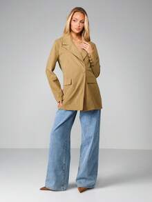 MISSGUIDED Áo khoác nhung kẻ trơn dáng ôm vai thông thường dành cho nữ - Màu xanh Ô liu - Xem 3