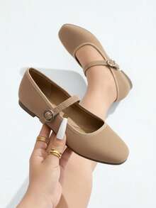 Zapato Mary Jane para mujer de gamuza, punta cuadrada, tira ajustable, tacón bajo, estilo vintage francés para uso diario - Marrón Mocha - Ver 1