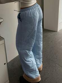 DAZY Women's Star Pattern Quilted Loose Fit Pajama Bottoms, Winter - Blue - View 1