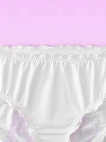 White Ruffle Trim Printed Manga/Anime Style Cute & Quirky Teenage Girl Underwear Panties - White - View 3