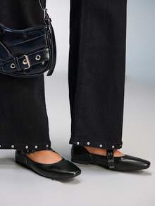 CUCCOO GRLICON 女士法式方头平底鞋，新款黑色玛丽珍鞋，带绑带，Y2K风格，适合万圣节、圣诞节、派对等场合 - 黑色 - 查看 2