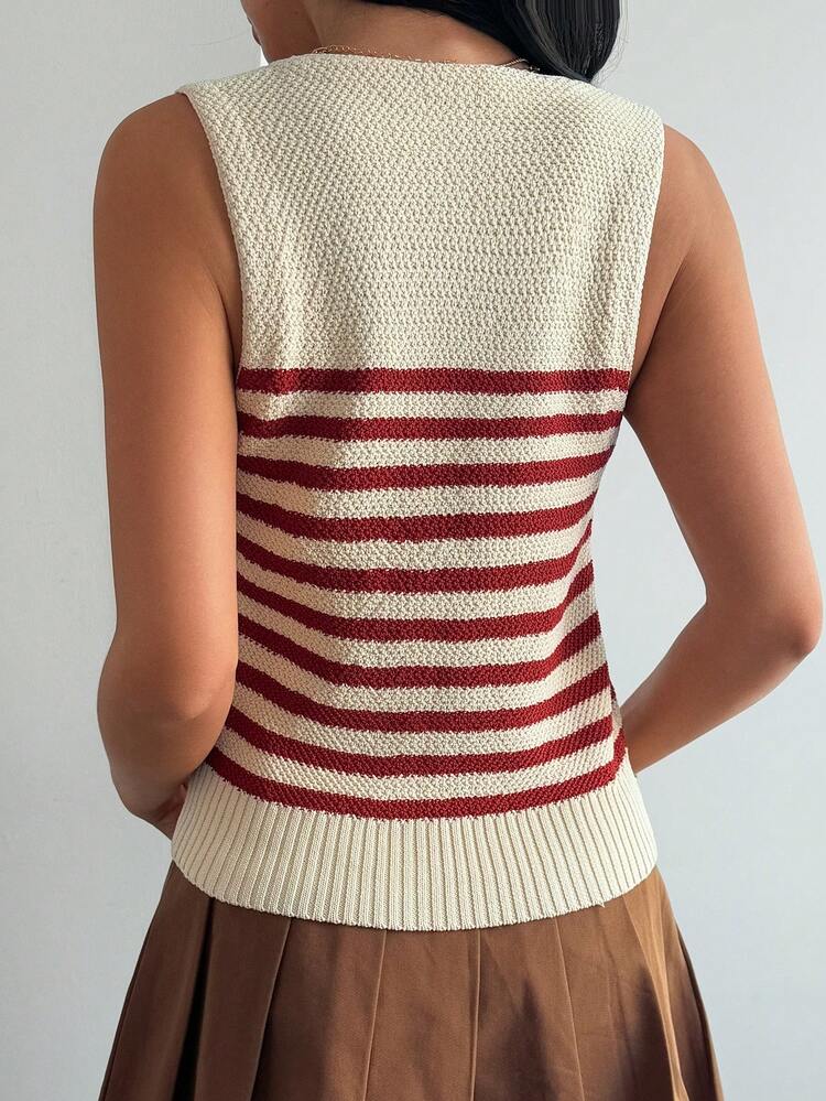 Women's Casual Commuter Contrast Stripe Knit Vest