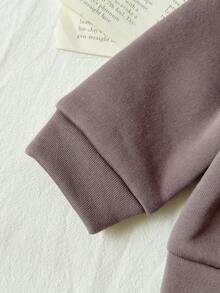 SHEIN Baby Girl 2pcs/Set Fall Outfits For Girl Casual Daily Style Solid Color Suit,Thin Fabric Long Sleeves Bowknot Decoration Hooded Coat&Long Simple Pants - Purple - View 3