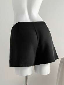 SHEIN Unity Black Summer Classy Bar Party Metal Button Decor Low Waist A-Line Skort For Women,Elegant Retro Minimalist Versatile Office Short Skort - Black - View 2