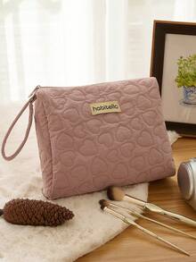 1/2/3 Pcs New Oxford Cloth Makeup Bag With High Value, Large Capacity, Portable And Convenient Travel Wash And Storage Bag, Handbag With Heart Pattern For Cosmetics Storage - Baby Pink - View 12