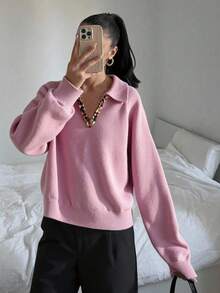 Genkimix Kids 少女梅红色 V 领插肩袖毛衣 - 紫色 - 查看 1