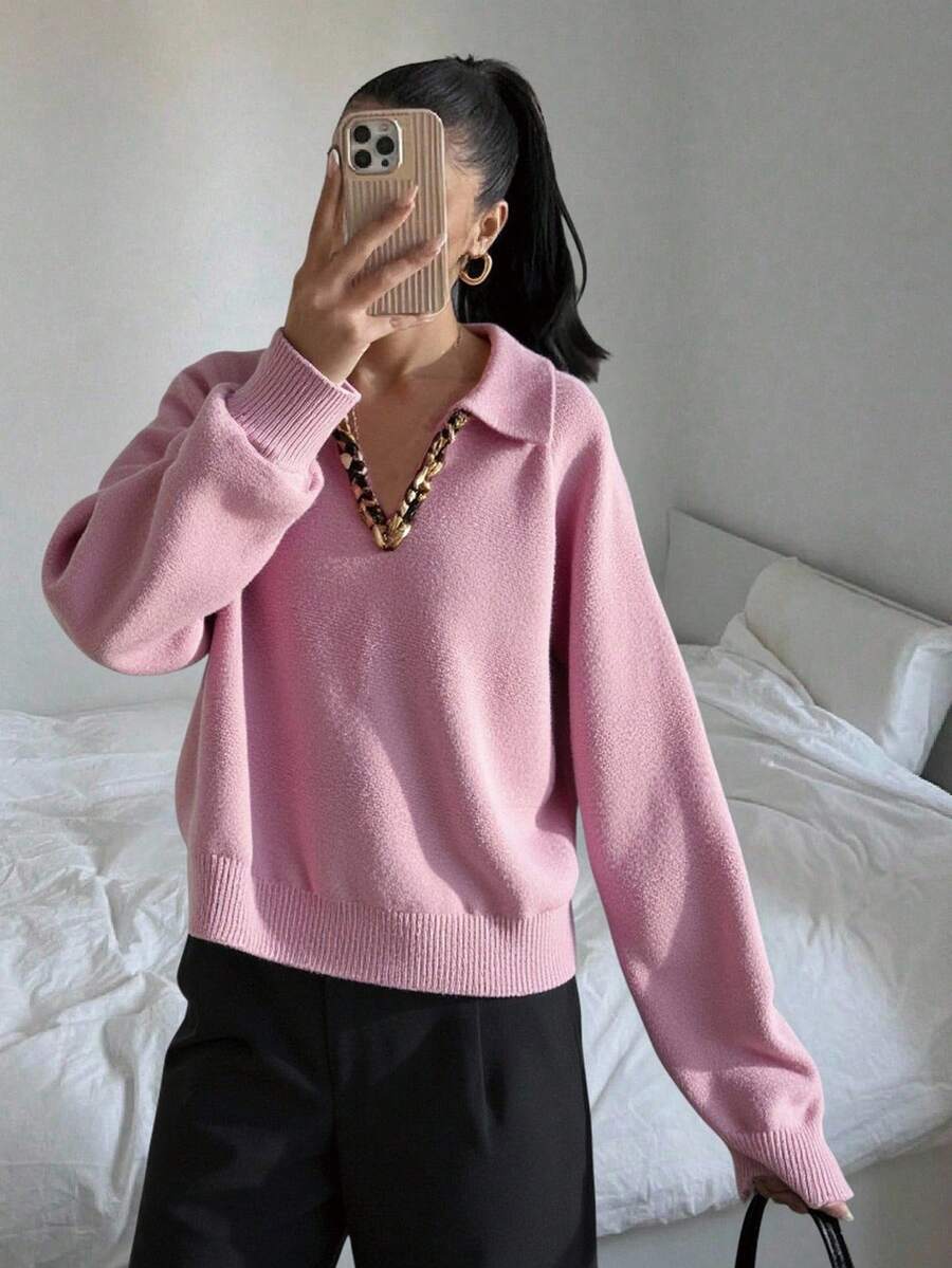 Genkimix Kids 少女梅红色 V 领插肩袖毛衣 - 紫色 - 查看 1