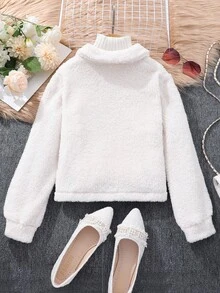 SHEIN Tween Girl Clean Long Sleeve Furry Collar Jacket