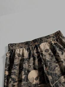 ROMWE Grunge Punk 秋冬大码朋克街头骷髅与树叶印花裤