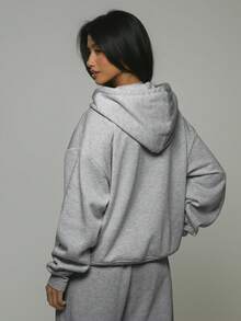 Musera Sport 拉链连帽抽绳宽松针织外套，适合板式网球、网球、匹克球等运动，冬季健身穿着。 - 灰色 - 查看 3