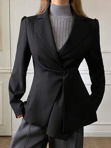 DAZY Women's Tie-Up Wrap-Around Collar Long Sleeve Casual Blazer Business Attire Western Outfits For Women - Black - View 3