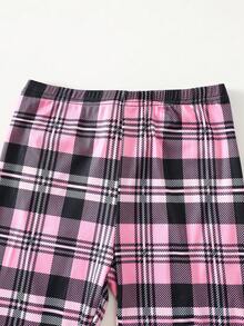 2件套女童格子印花长袖上衣和裤子舒适贴身休闲家居服 - 粉色 - 查看 3