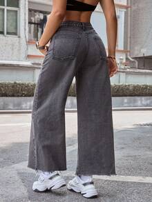 Jeanoix Petite Y2K 女士直筒七分牛仔裤 - 灰色 - 查看 2