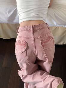 DAZY Women's Summer Washed Casual Loose Wide Leg Jeans - Baby Pink - View 6