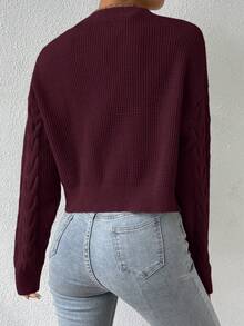 EMERY ROSE 2pcs/Set Solid Color Camisole And Button Front Long Sleeve Cardigan Sweater - Red Violet - View 3