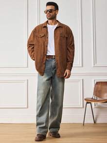 EASEVO Áo khoác nam màu trơn thường ngày cỡ lớn, mùa thu - Màu Khaki - Xem 5