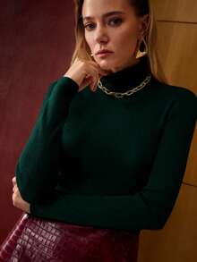 MOTF PREMIUM WOMEN MOCK NECK SLIM FIT SWEATER - Dark Green - View 6