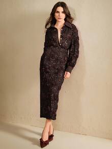 Anewsta Pink Sequin Bodycon Skirt - Brown - View 3