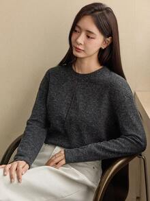 Dazy-Less 女士毛绒宽松商务休闲长袖T恤，拼色，适合秋冬季办公室穿着 - 深灰色 - 查看 8