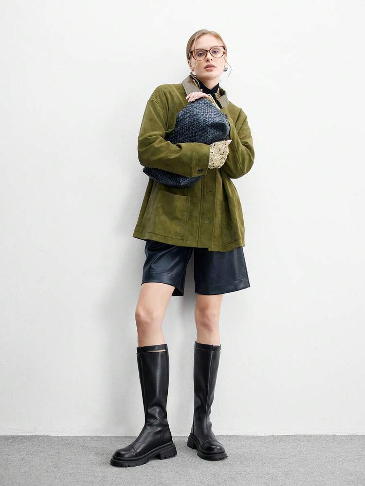 CUCCOO BIZCHIC Botas Cano Alto para Mulheres | Eixo Elástico para Ajuste Confortável | Zíper Traseiro Fácil de Vestir/Tirar | Acabamento Brilhante e Aparência Premium | Salto Grosso Estável e Antiderrapante | 2 Pares, Couro Sintético de Luxo