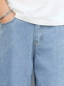 Manfinity Homme Men Slant Pocket Loose Fit Baggy Jeans, Loose Jeans Men, Light Blue Jeans Men, Men's Light Wash Jeans - Blue - View 8