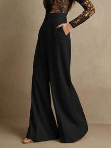 Anewsta Elegant High-Waisted Flared Leg Double-Button Suit Pants For Women, Chic Urban Style, New Year's