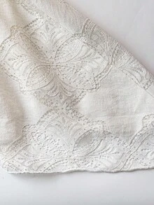 SHEIN CURVE+ High-End Luxury French Lace Dress, New Fashion Elegant V-Neck Flare SleeveDresss, Formal Party Evening Gown, Birthday Dress - Beige - View 4