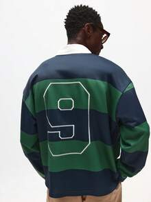 SUMWON Striped Boxy Rugby Polo Shirt With Button Placket And Contrasting Collar - Multicolor - View 1