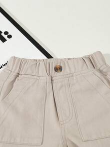 SHEIN 男婴休闲简约风牛仔裤，时尚版型，舒适棉质面料，百搭时尚童裤 - 灰色 - 查看 3