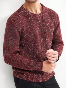 Manfinity CityGents Jersey de cuello redondo casual y versátil para hombre, de manga larga, para otoño/invierno - Burdeos - Ver 5