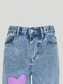 Lässige Mode für Tween Mädchen, hellblaue Denim-Farbe, Schmetterlingsdruck, lockere, weite Beinpartie, entspannte Passform, bequem, alltagstauglich, vielseitig, für die Schule, lässige verwaschene Denim-Hose