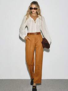 ATUI Studio Women's Autumn Vintage Casual Simple Western Bohemian Suede Cigarette Pants,Fall Clothes For Women,Business Casual Woman - Brown - View 5