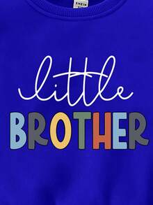 2件套男婴休闲彩色字母印花圆领卫衣和运动裤套装，适合秋季穿着，男婴运动服，出门服，弟弟装，皇家蓝男婴服装，男婴衣服，字母图案 - 寶藍色 - 查看 3