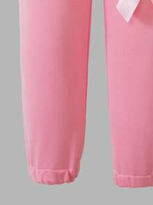Sweetra 2pcs/Set Young Girls Fashion Pink Bow Round Neck Long Sleeve Sweatshirt And Elastic Waist Jogger Pants, Casual Sporty Outfit Suitable For Spring And Autumn Girls Jogging Set Girls Sweatsuit Set Girls Comfy Set Toddler Girl Sweatsuit Girls Bow Set Fall Winter - Pink - View 6