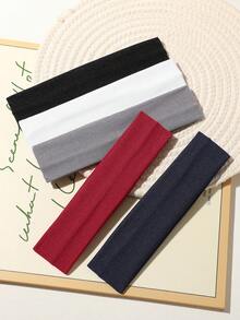 ROMWE Goth 6 băng đô co giãn màu trơn, thích hợp cho thể thao và sử dụng thường ngày - 5pcs/set - Xem 2