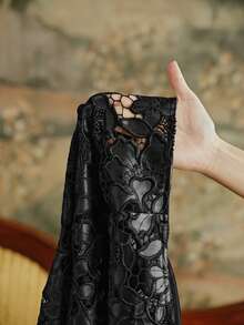 Anewsta 女士镂空刺绣优雅重磅半身裙，黑色 - 适合秋季、冬季、新年、派对、婚礼、优雅、时尚、别致、潮流、圣诞节、节日等场合 - 黑色 - 查看 8