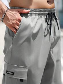 Manfinity Homme Plus Size Men's Casual Solid Color Cargo Pants - Grey - View 4