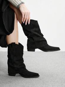 CUCCOO BIZCHIC Black Mid-Calf Boots | Matte Premium Leather-Look | Chunky Heel For Comfort | Minimalist Workwear Style | 2 Pairs, Luxury Synthetic - Black - View 5
