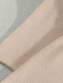 SHEIN Franclia 女士圆领纽扣配腰带长款针织毛衣裙 - 杏色 - 查看 5