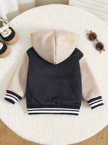 SHEIN Baby Boy Autumn/Winter Patchwork Knit Hooded Jacket, Unisex Baby Hoodies, Baby Winter Clothes - Multicolor - View 2