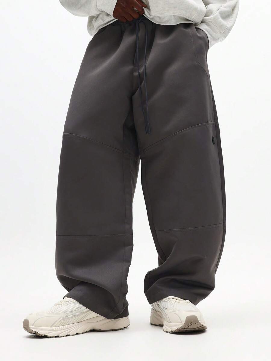 SUMWON 锥形拼接套穿阔腿裤休闲舒适抽绳腰部慢跑裤 - 灰色 - 查看 1