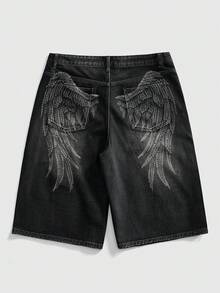 ROMWE MEN Street Life Men's Casual Washed Denim Shorts, Summer - Black - View 2