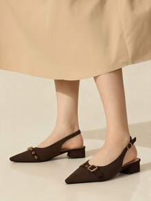 CUCCOO BASICS Sapatilhas femininas confortáveis de tecido com strass e bico fino - Castanho Café - Ver 3