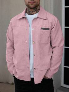 Manfinity Homme Áo khoác bomber dài tay nam bằng vải nhung kẻ, kiểu dáng thường ngày, thích hợp cho mùa xuân thu. Món quà tuyệt vời dành cho bạn trai hoặc chồng. Áo khoác hồng nam. - Hồng - Xem 6