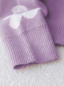 Sparklyn 2025 秋冬新款女式提花花卉学院风套头毛衣，休闲针织上衣 - 紫色 - 查看 6