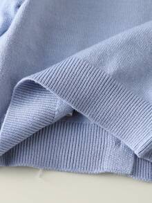 SHEIN 女婴休闲可爱学院风蕾丝花边心形蝴蝶结装饰纽扣前开衫和百褶裙两件套，秋冬 - 藍色 - 查看 10