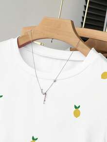 Resyla Women's Round Neck Waist Cinched Short Sleeve T-Shirt,Y Pineapple Print Design, Classic White, Casual Versatile Everyday & Outdoor Wear