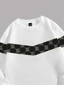 Manfinity Homme 男士字母与几何印花圆领长袖运动衫和抽绳腰裤休闲西装 - 彩色 - 查看 3